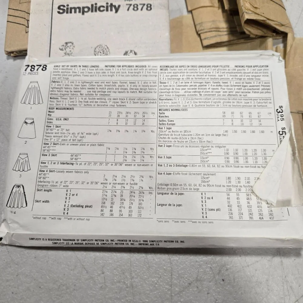 Simplicity 7878 sewing pattern Girls skirts full poodle 80s 10-12-14 CUT